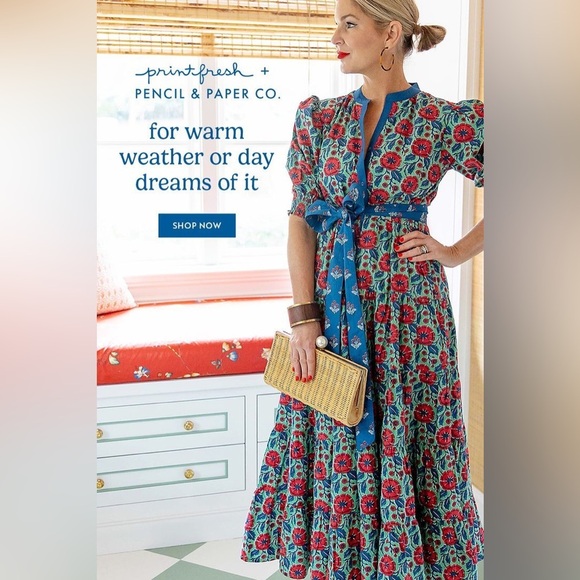 Pencil & Paper Co Dresses & Skirts - Pencil & Paper Co Resortwear Block Print Puff Sleeve Organic Cotton Maxi Dress S